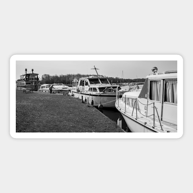 Moored boats on the River Bure, Norfolk Sticker by yackers1